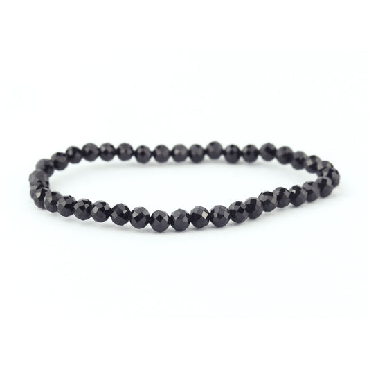 Faceted Black Spinel Stretch Bracelet 4mm