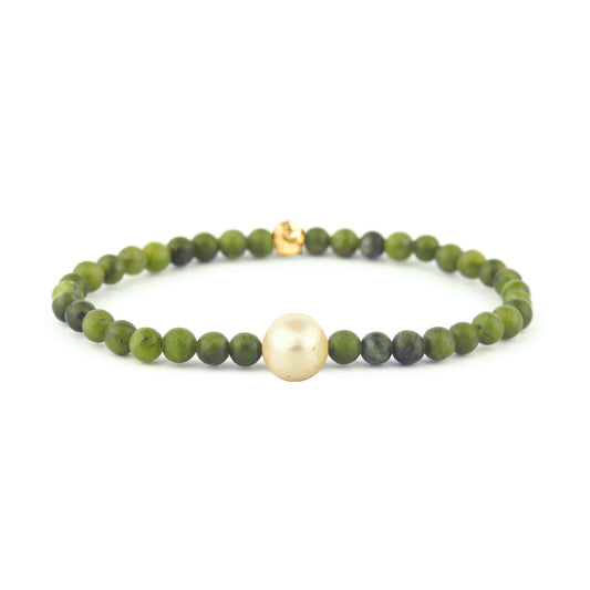 Pippa Pearl Stretch Bracelet in Nephrite Jade