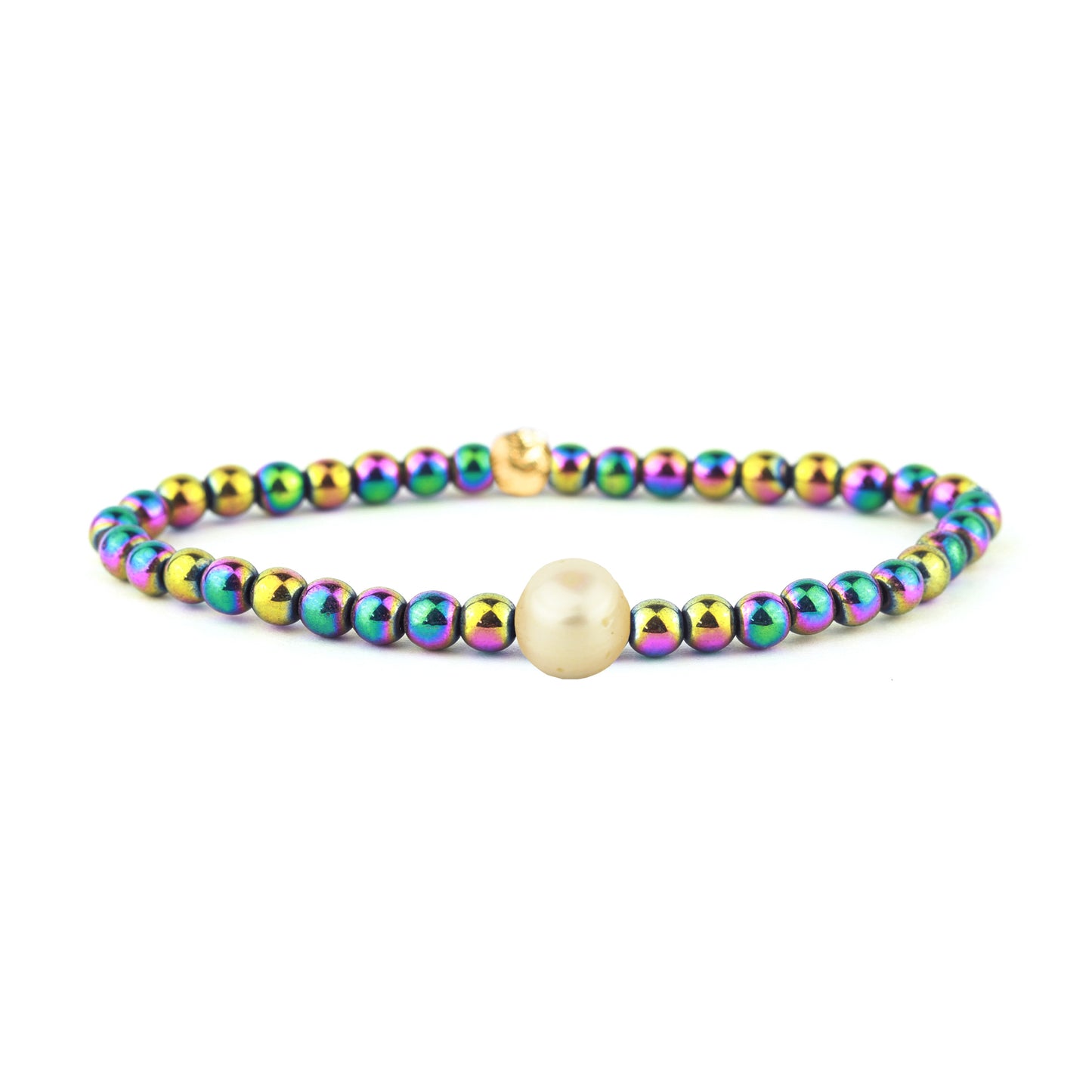 Pippa Pearl Stretch Bracelet in Rainbow Hematite