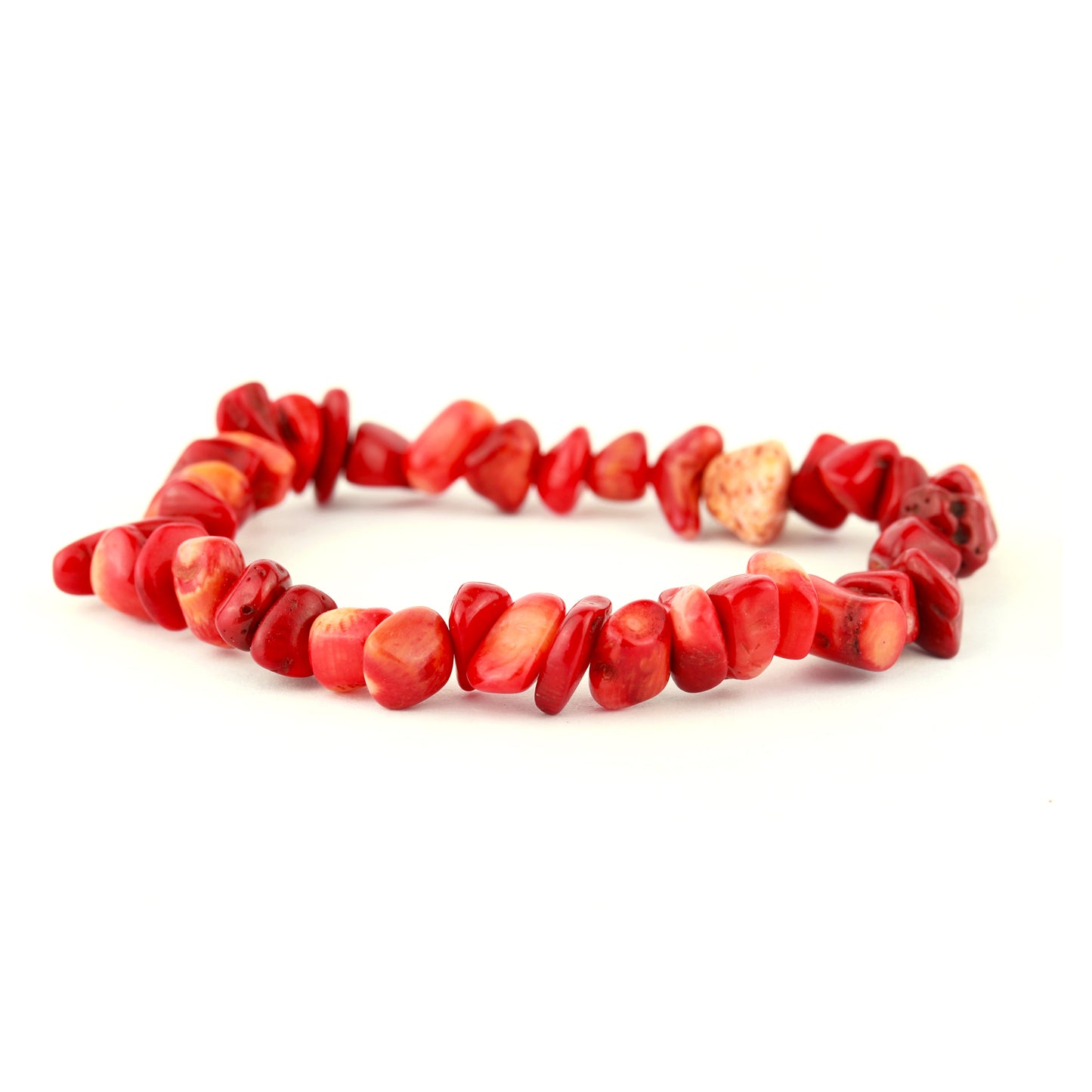 Red Coral Chips Stretch Bracelet Large
