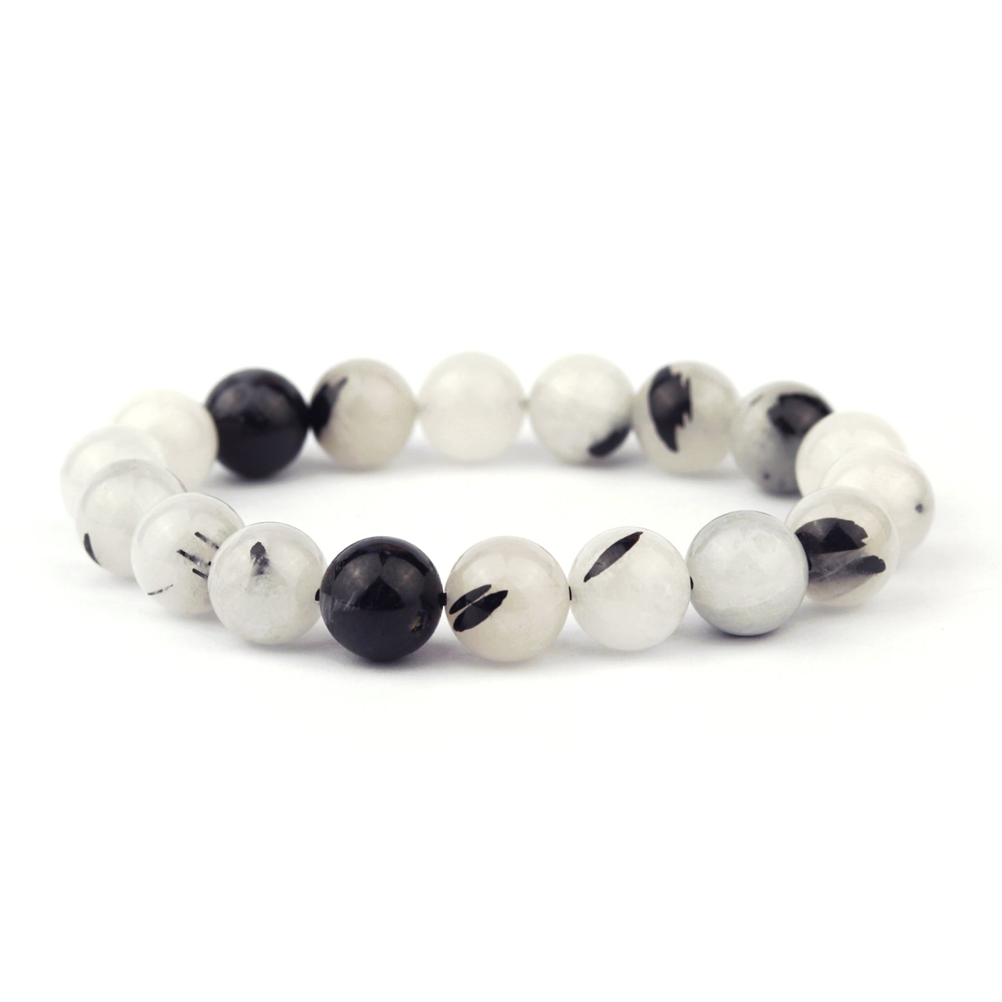 Tourmalinated White Quartz Stretch Bracelet 10mm