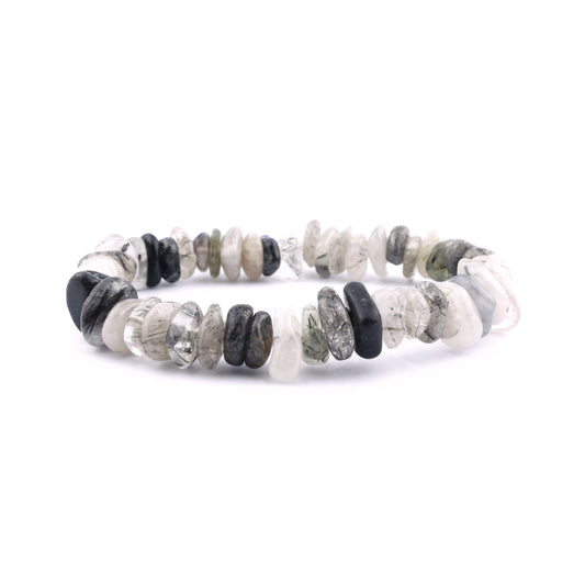 Flat Tourmalinated Quartz Chips Stretch Bracelet